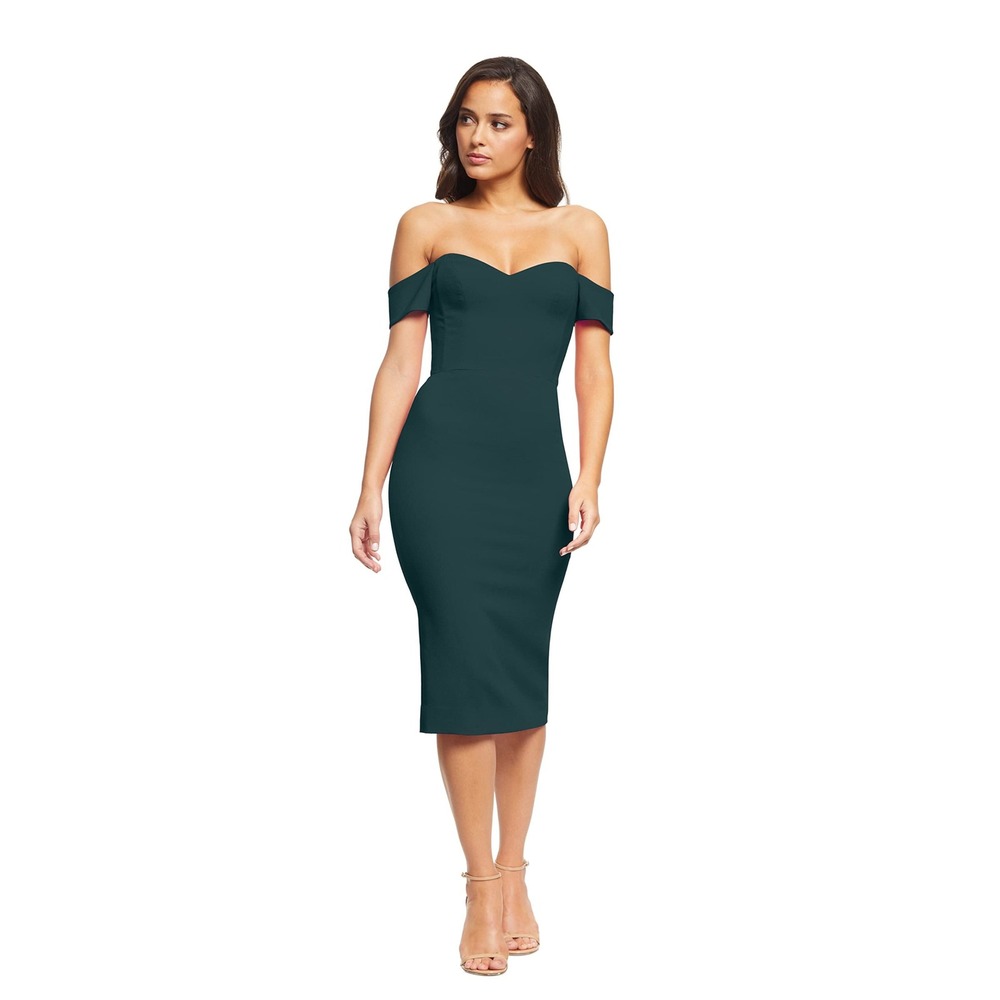 NWT Dress‎ the Population Bailey Off Shoulder Sweetheart Bodycon Midi Dress L